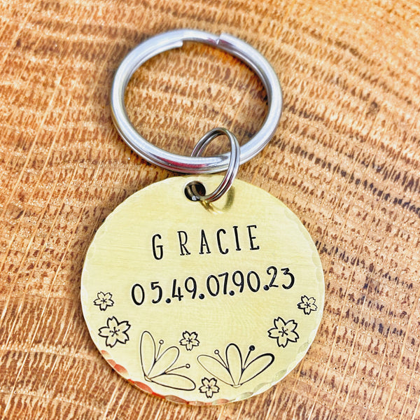 Médaillon d'identité pour Chien, Médaillon Personnalisé, Laiton, Fleurs