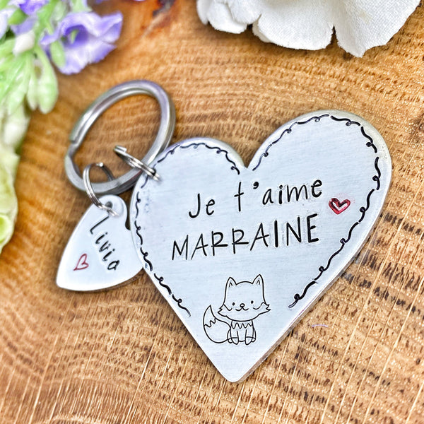 Demande Marraine, Porte-Clé Marraine, Cadeau Baptême Marraine, Bijoux Marraine, Marraine je t'aime