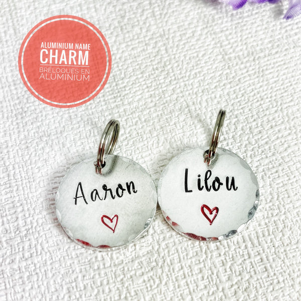 Personalized Name Disc, Small Heart with Name, Engraved Name Disc, Name Charm, Custom Name Tag