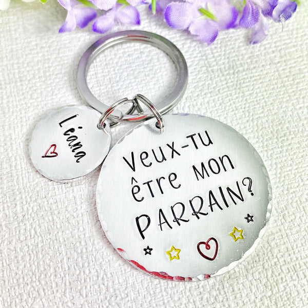 Porte-clés personnalisé pour parrain - Idée cadeau spéciale pour un parrain - Porte-clés original et sentimental