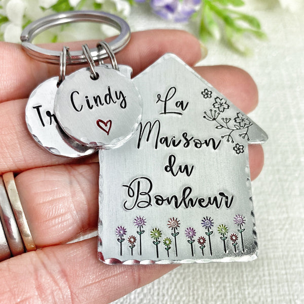 La Maison de Bonheur, Home is Where the Heart Is, Gift New Home Owner, New House Gift, Couples New Home Keyring