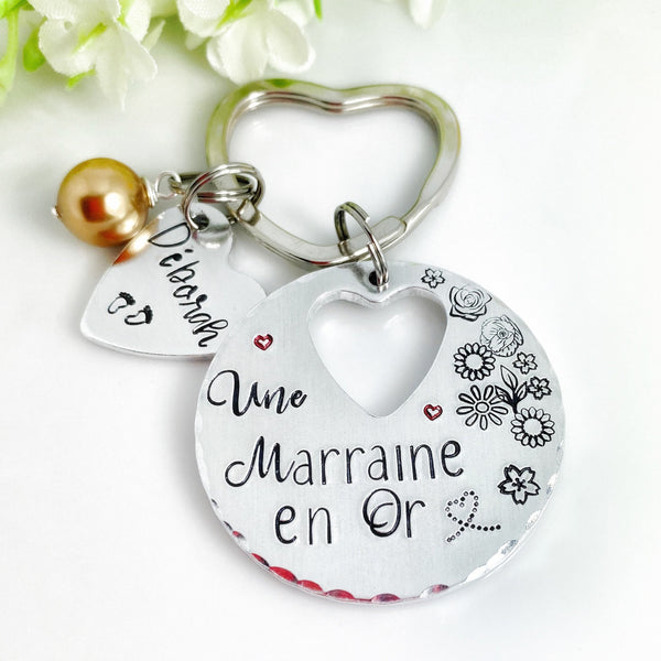 Idée Cadeau Marraine, Demande Marraine, Porte Clé Marraine en Or