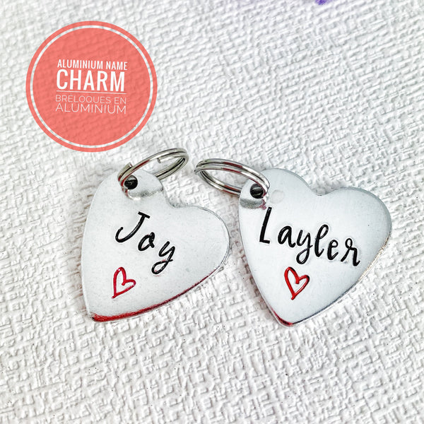 Personalized Name Disc, Small Heart with Name, Engraved Name Disc, Name Charm, Custom Name Tag