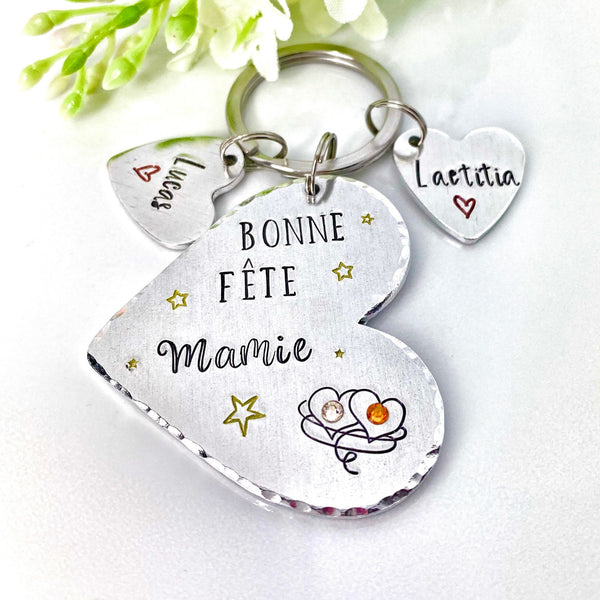Porte Clé Personnalisé pour Mamie, Cadeau pour la Fête des Grand-Mères