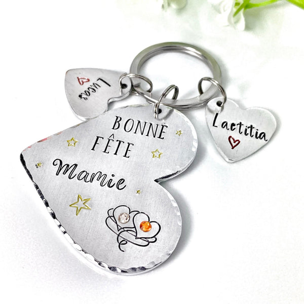 Porte Clé Personnalisé pour Mamie, Cadeau pour la Fête des Grand-Mères