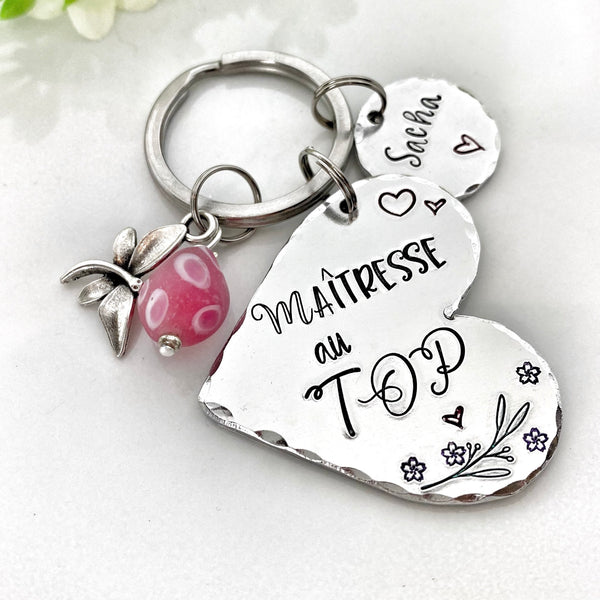 Porte Clé Gravé Personnalisé, Cadeau Maîtresse, Porte Clé Maîtresse, Merci Maîtresse