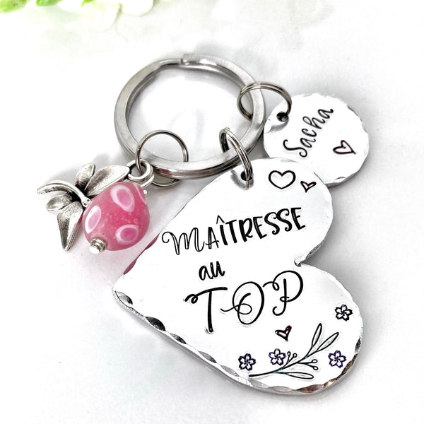 Porte Clé Gravé Personnalisé, Cadeau Maîtresse, Porte Clé Maîtresse, Merci Maîtresse