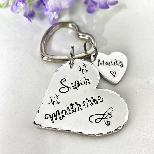 Porte Clé Gravé Personnalisé, Cadeau Maîtresse, Porte Clé Maîtresse, Merci Maîtresse