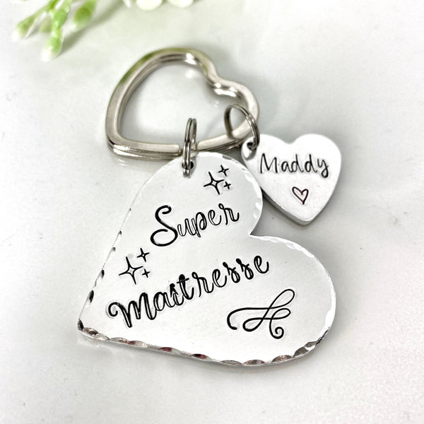 Porte Clé Gravé Personnalisé, Cadeau Maîtresse, Porte Clé Maîtresse, Merci Maîtresse