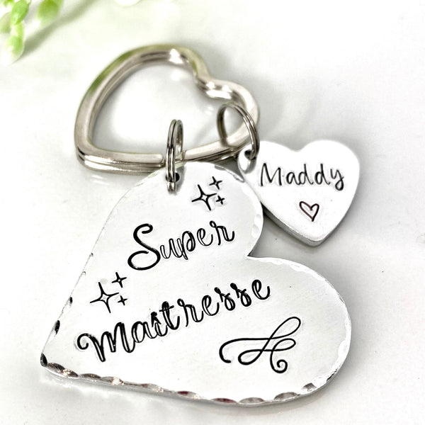 Porte Clé Gravé Personnalisé, Cadeau Maîtresse, Porte Clé Maîtresse, Merci Maîtresse