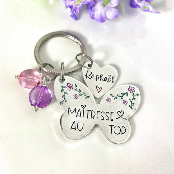 Porte Clé Gravé Personnalisé, Cadeau Maîtresse, Porte Clé Maîtresse, Merci Maîtresse
