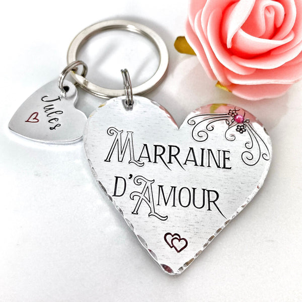 Demande Marraine, Porte-Clé Marraine Adorée, Cadeau Baptême Marraine, Marraine d'Amour, Bijoux Marraine
