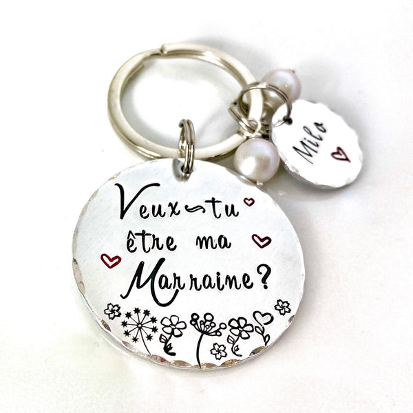 Porte Clé Personnalisé pour Marraine - Idée Cadeau Demande Marraine