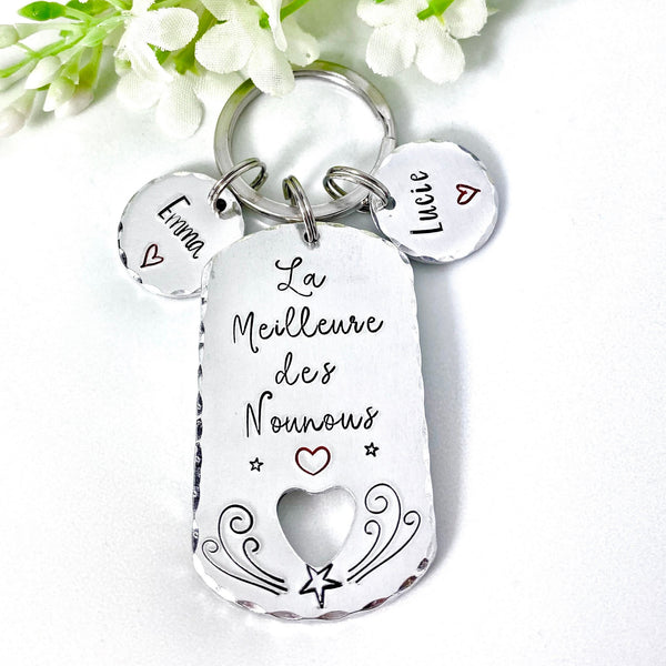 Hand Stamped Nounou Gift, French Nounou, Keychain Nounou