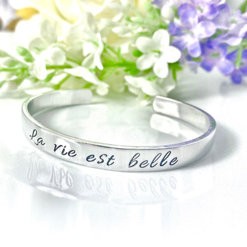 Bracelet Jonc Gravé, Bracelet Jonc Message, Soleil Citation Jonc, Cadeau Saint Valentin, La Vie est Belle