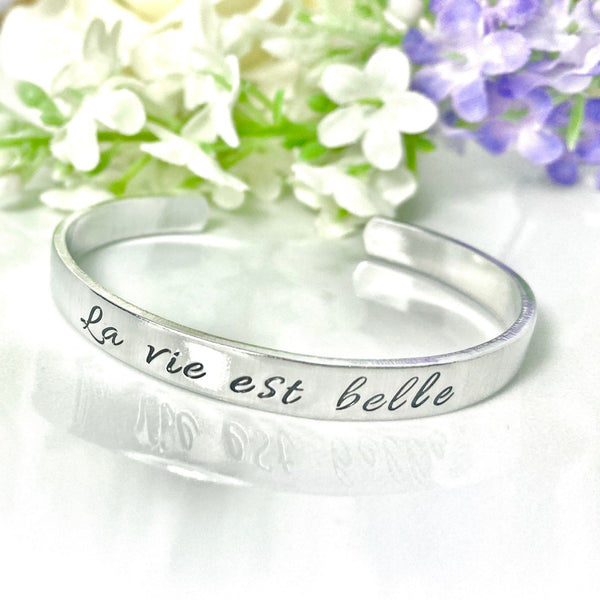 Bracelet Jonc Gravé, Bracelet Jonc Message, Soleil Citation Jonc, Cadeau Saint Valentin, La Vie est Belle