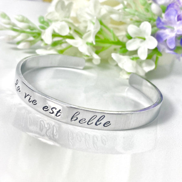 Bracelet Jonc Gravé, Bracelet Jonc Message, Soleil Citation Jonc, Cadeau Saint Valentin, La Vie est Belle