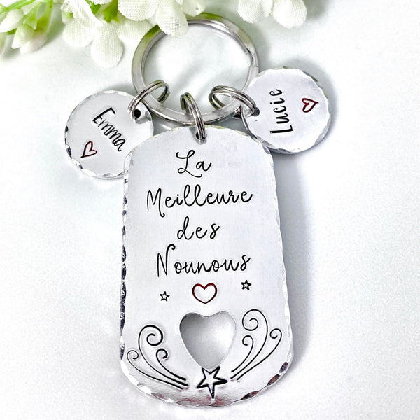 Hand Stamped Nounou Gift, French Nounou, Keychain Nounou