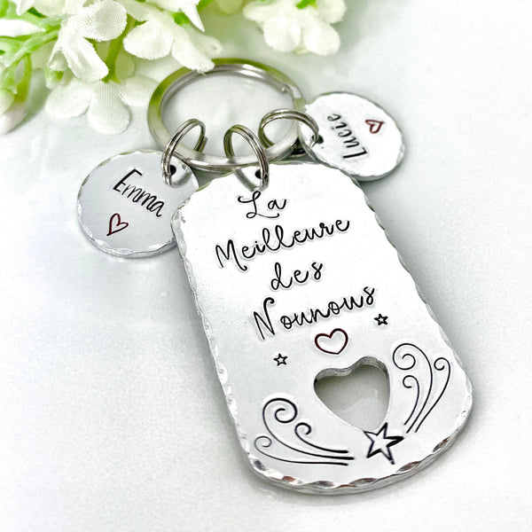 Hand Stamped Nounou Gift, French Nounou, Keychain Nounou