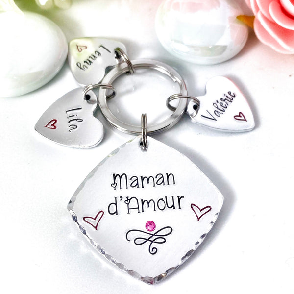 Porte Clé Maman, Maman d'Amour, Cadeau Prénoms Enfants Maman, Cadeau Maman Fête des Mères