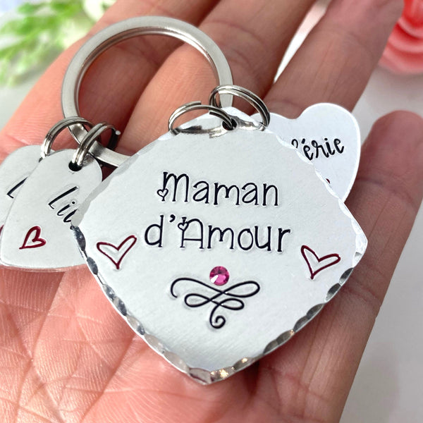 Porte Clé Maman, Maman d'Amour, Cadeau Prénoms Enfants Maman, Cadeau Maman Fête des Mères