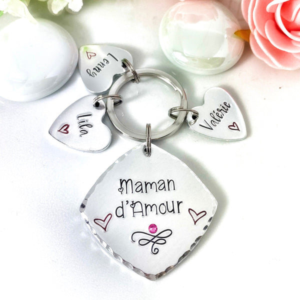 Porte Clé Maman, Maman d'Amour, Cadeau Prénoms Enfants Maman, Cadeau Maman Fête des Mères