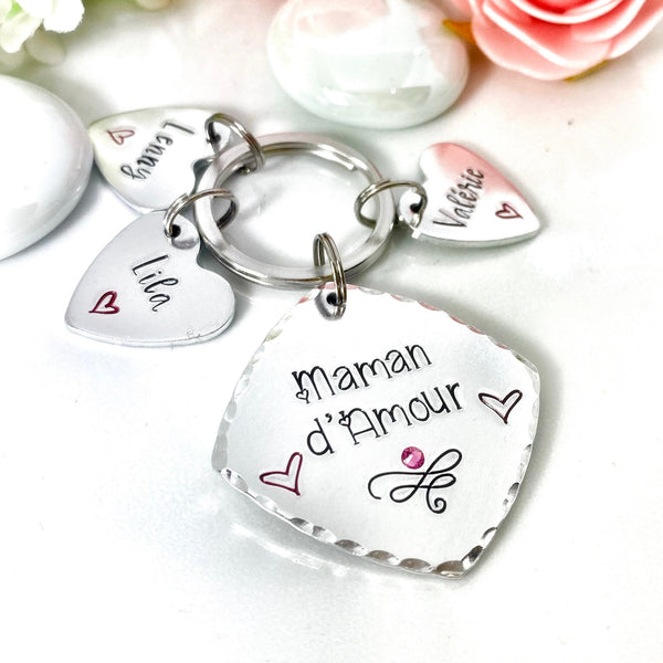 Porte Clé Maman, Maman d'Amour, Cadeau Prénoms Enfants Maman, Cadeau Maman Fête des Mères