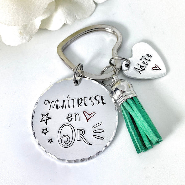 Porte Clé Gravé Personnalisé, Cadeau Maîtresse, Porte Clé Maîtresse, Merci Maîtresse, Maîtresse en Or