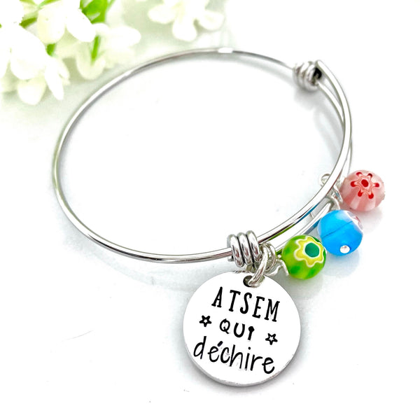 Bracelet Gravé ATSEM, Cadeau ATSEM, Bracelet ATSEM, Bijoux Enseignant