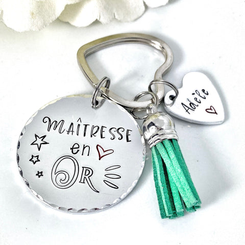 Porte Clé Gravé Personnalisé, Cadeau Maîtresse, Porte Clé Maîtresse, Merci Maîtresse, Maîtresse en Or