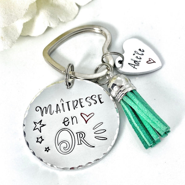 Porte Clé Gravé Personnalisé, Cadeau Maîtresse, Porte Clé Maîtresse, Merci Maîtresse, Maîtresse en Or