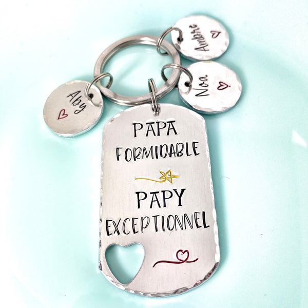 Cadeau Fête des Grand-Pères, Porte Clé avec Prénoms, Idée Cadeau Papy