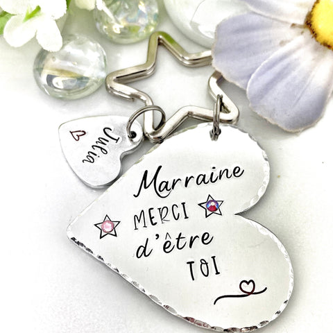 Merci Marraine, Porte-Clé Marraine, Cadeau Baptême Marraine, Marraine en Or, Bijoux Marraine