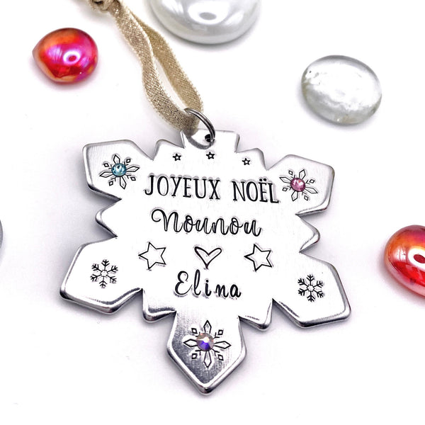 Cadeau Noël Nounou, Boule de Noël Personnalisée , Idée Cadeau Merci Nounou