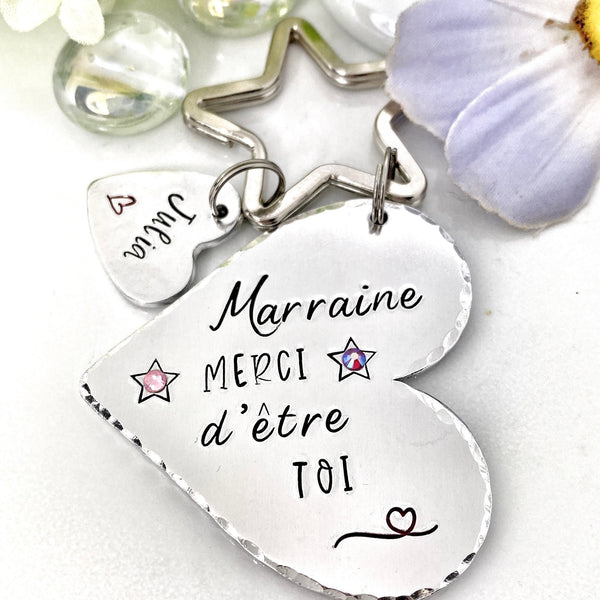 Merci Marraine, Porte-Clé Marraine, Cadeau Baptême Marraine, Marraine en Or, Bijoux Marraine