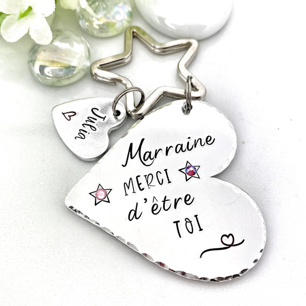 Merci Marraine, Porte-Clé Marraine, Cadeau Baptême Marraine, Marraine en Or, Bijoux Marraine