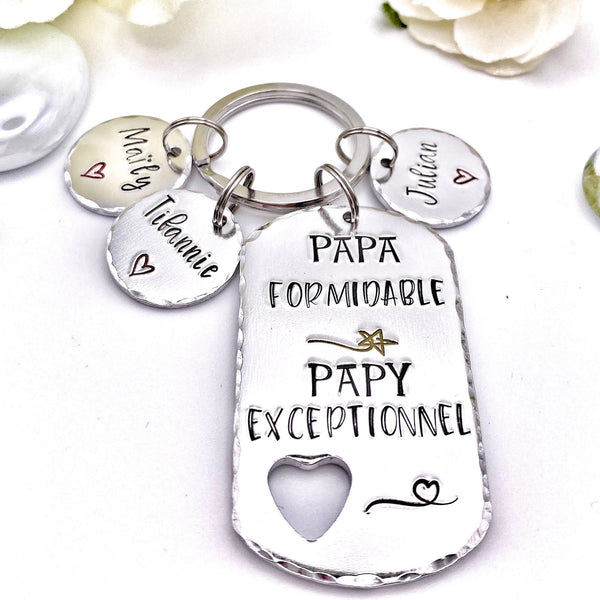 Cadeau Fête des Grand-Pères, Porte Clé avec Prénoms, Idée Cadeau Papy