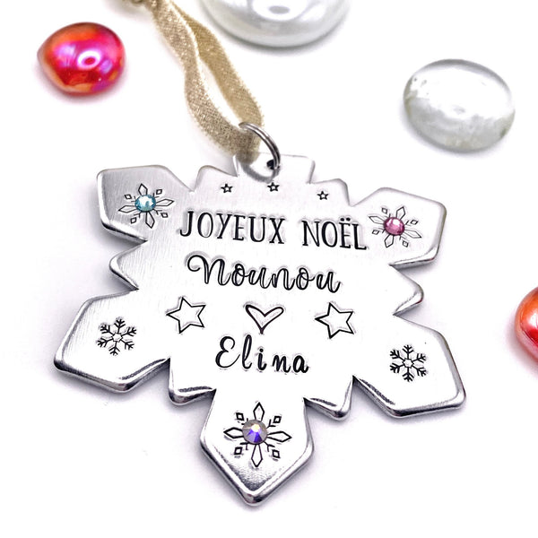 Cadeau Noël Nounou, Boule de Noël Personnalisée , Idée Cadeau Merci Nounou