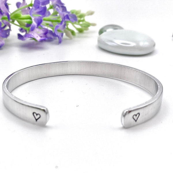 Marraine d'Amour, Personalised Cuff Bangle, Custom Metal Cuff, Stamped Skinny Cuff, Hand Stamped Message Bangle, Godmother Cuff Bracelet