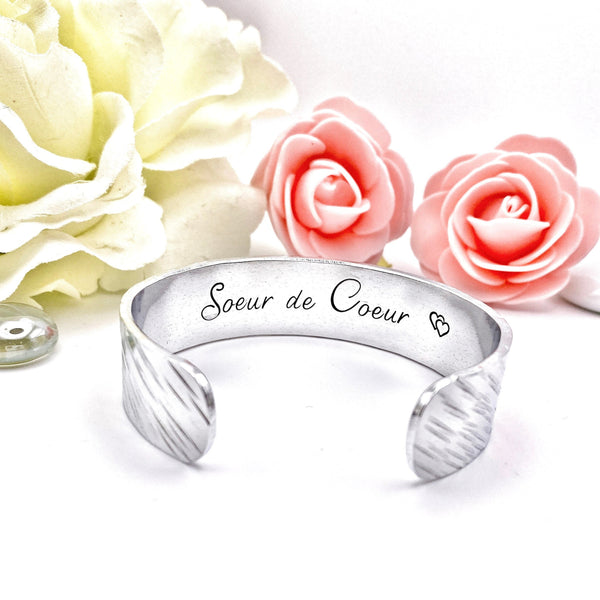 Soeur de Coeur, Idée Cadeau Amie, Manchette Jonc Soeur de Coeur, Cadeau Meilleure Amie, Cadeau Noël Amie