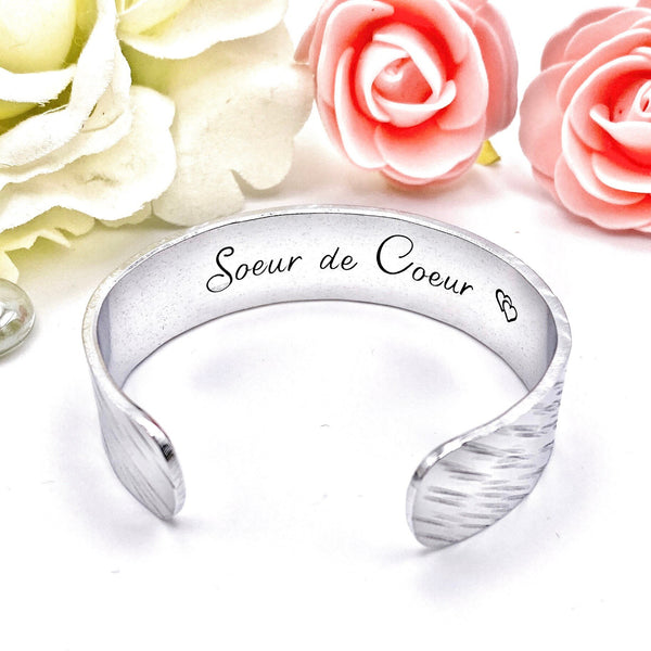 Soeur de Coeur, Idée Cadeau Amie, Manchette Jonc Soeur de Coeur, Cadeau Meilleure Amie, Cadeau Noël Amie