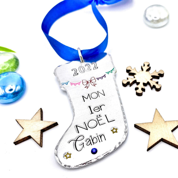 Boule de Noël Personnalisée avec Prénom, Déco de Noël Personnalisée, Mon Premier Noël, Décoration Boule de Neige, Décoration Bas de Noël