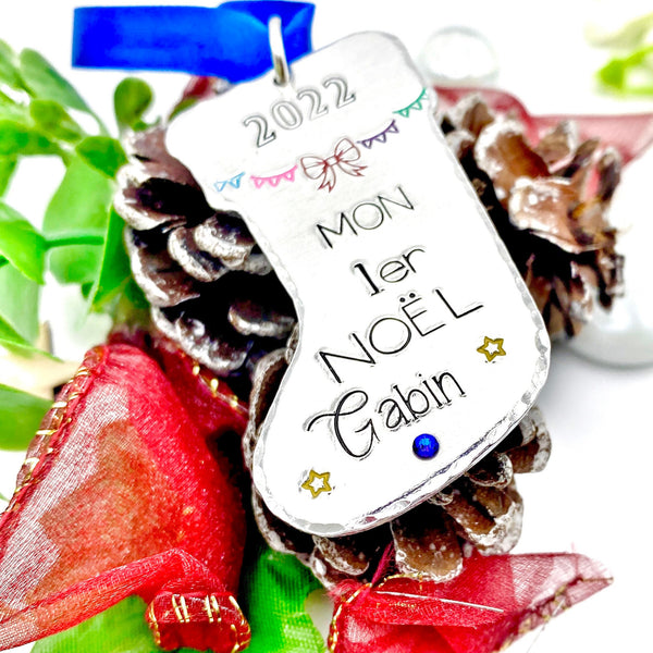 Boule de Noël Personnalisée avec Prénom, Déco de Noël Personnalisée, Mon Premier Noël, Décoration Boule de Neige, Décoration Bas de Noël