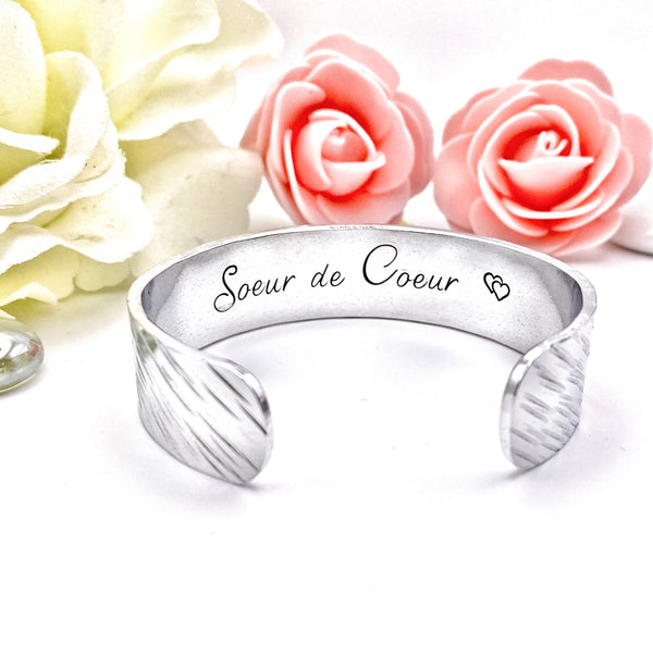 Soeur de Coeur, Idée Cadeau Amie, Manchette Jonc Soeur de Coeur, Cadeau Meilleure Amie, Cadeau Noël Amie