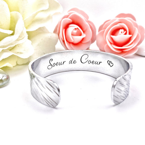 Soeur de Coeur, Idée Cadeau Amie, Manchette Jonc Soeur de Coeur, Cadeau Meilleure Amie, Cadeau Noël Amie