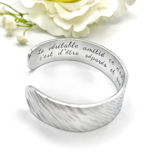 Stamped Message Cuff Bangle, Custom Metal Bangle, Hand Stamped Silver Cuff