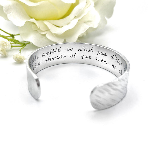 Stamped Message Cuff Bangle, Custom Metal Bangle, Hand Stamped Silver Cuff