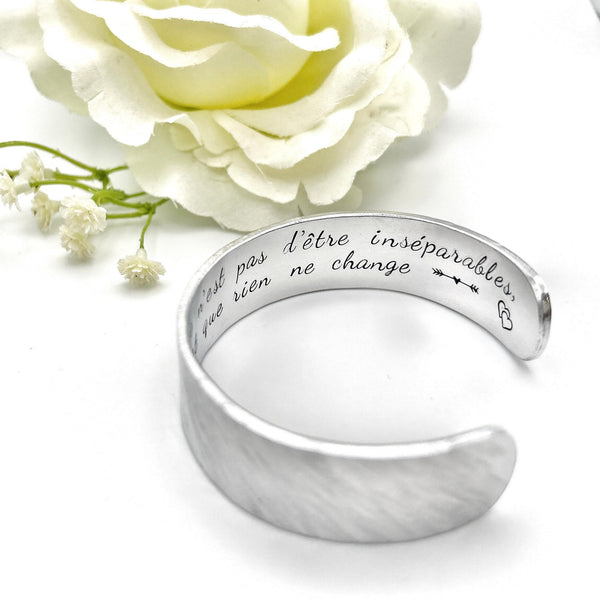 Stamped Message Cuff Bangle, Custom Metal Bangle, Hand Stamped Silver Cuff