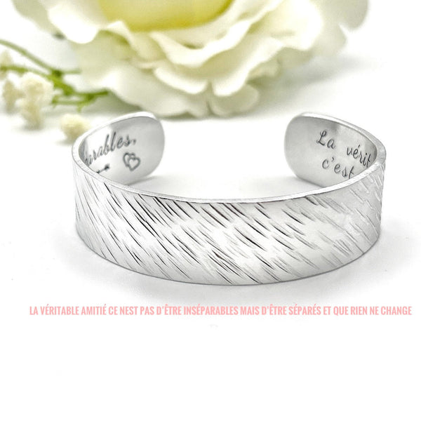 Stamped Message Cuff Bangle, Custom Metal Bangle, Hand Stamped Silver Cuff