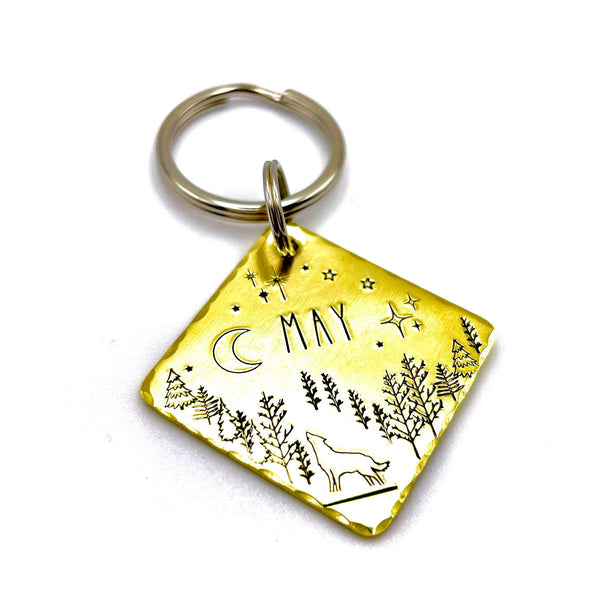 Médaille pour Chien, Personnalisable, Loup et Lune, Forêt